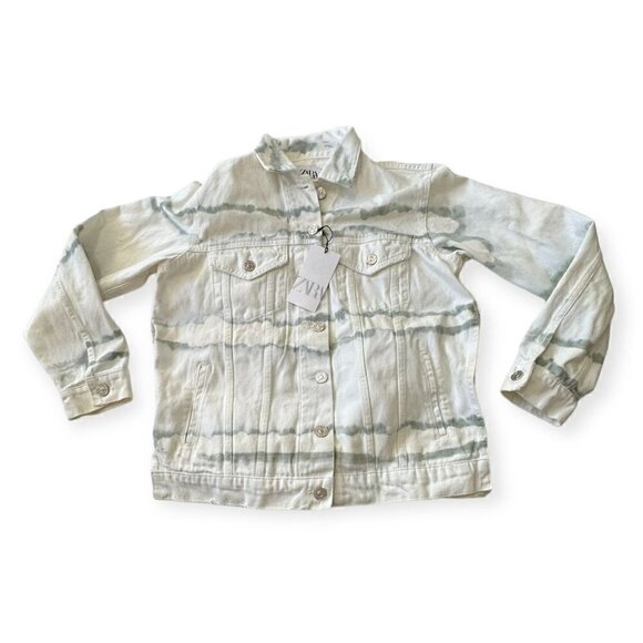 Zara TIE-DYE Denim Jacket, Size M, White/green,  New with tag - Picture 3 of 14